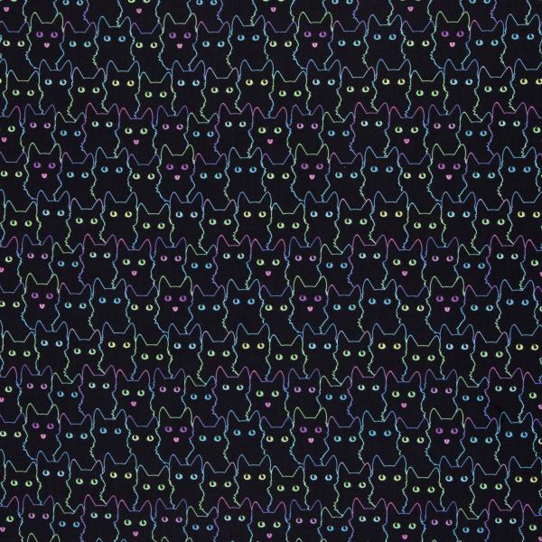 Baumwolldruck Bunte Katzen auf Schwarz von Swafing